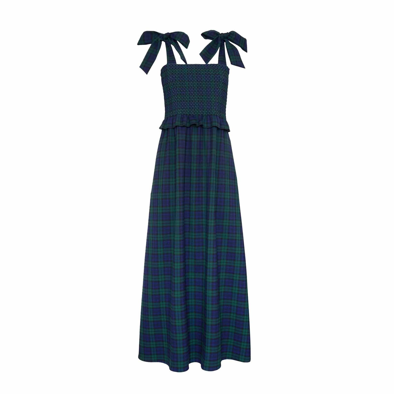 Letdown Women Plaid Maxi Dress Casual Square Neck Lace-Up Sleeveless Flowy Dress Christmas Checkered Backless Ruffle Long Dresses (Green,M)