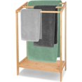 thumbnail image 3 of 3 Tier Bamboo Freestanding Towel Rack, Floor Standing Bathroom Towel Holder with Bottom Storage Shelf, Multilayer Organizer for Towels and Bathrobes, 3 of 8