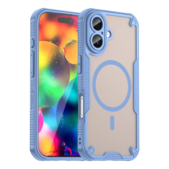 Dteck Magnetic Case for iPhone 16 Plus,Shockproof TPU PC Case Compatible with Mag Safe Matte Translucent Back Cover,Blue