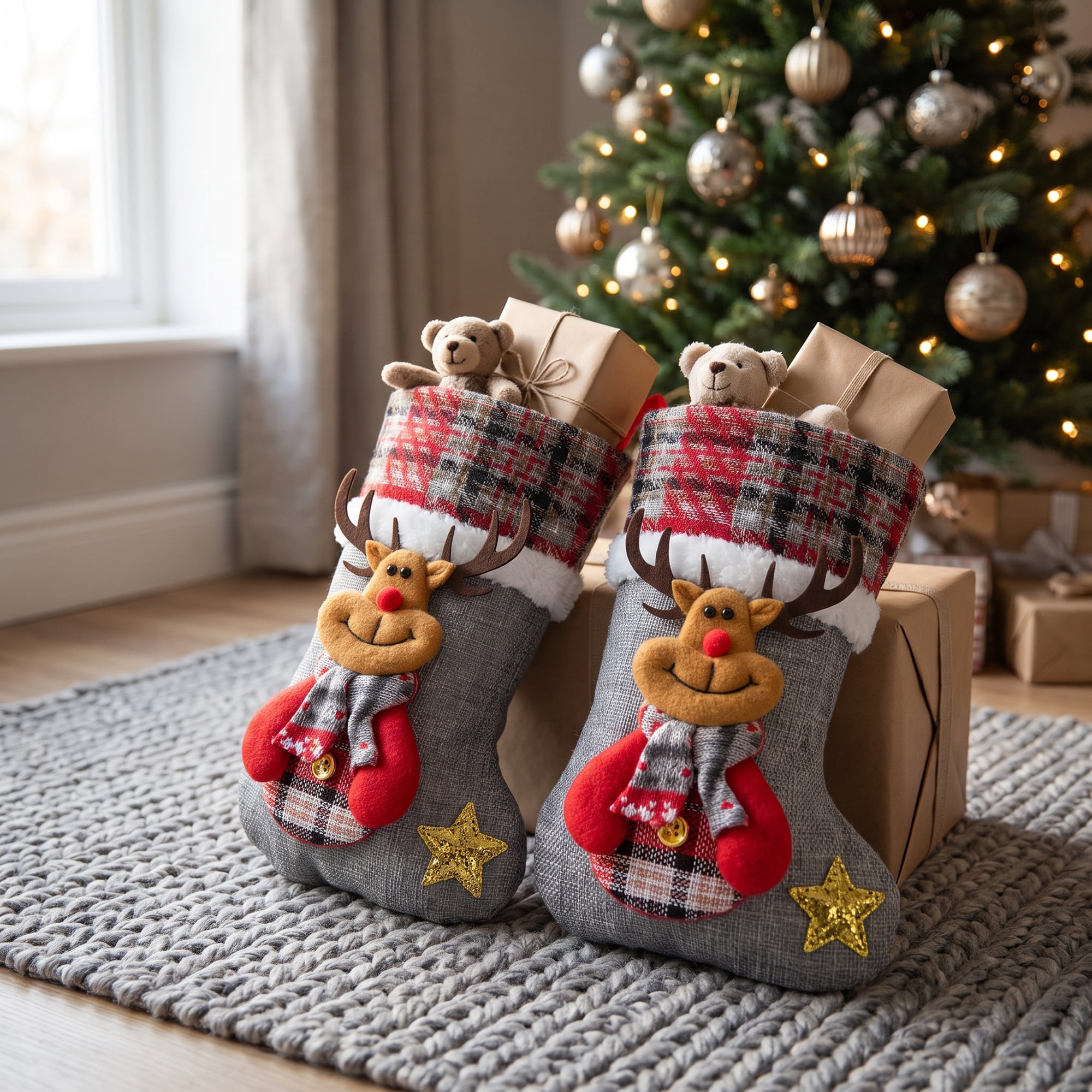 Unique Bargains Novelty Cartoon Christmas Stockings Assorted Garland Accents Gray Deer 8"