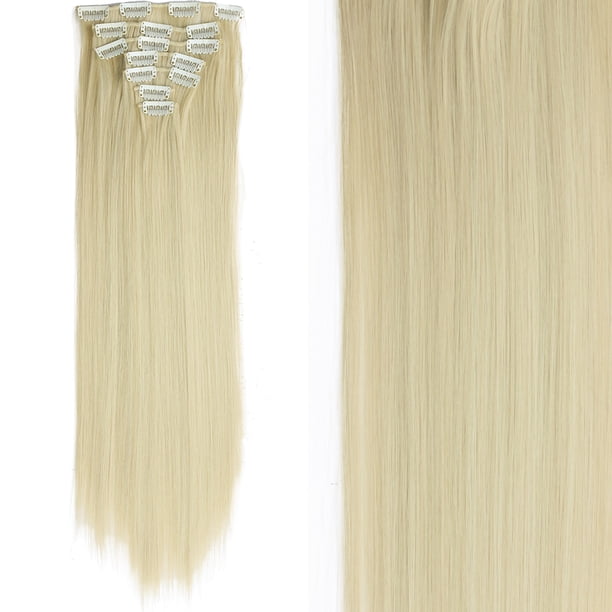 Typpkmm 7 Unids/Set 16 Clips ExtensióN De Cabello Negro Largo Liso Pelo Natural Ombre Peluca Fibra Resistente Al Calor Para Peinado De Mujer