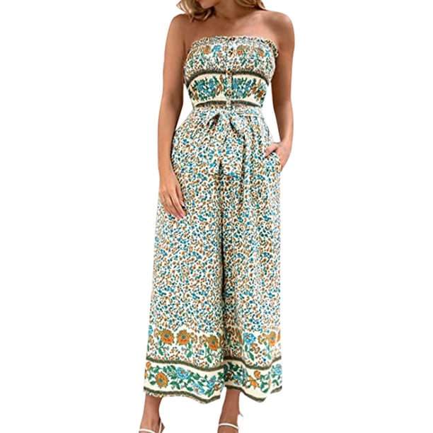 Gibobby Mono Bombachos Mono con cinturón y bolsillos para mujer(Verde, XXL)