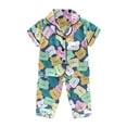 thumbnail image 1 of WEIYLL Ensembles de Pyjama pour Filles Été Imprimés de Dessins Animés Manches Courtes Col Rabattu Boutons Hauts Pantalons Confortables Doux 3 Pcs Ensemble de Nuit, 1 of 4