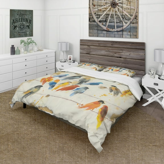 Designart 'Multicolor Bird Meeting' Traditional Duvet Cover Set