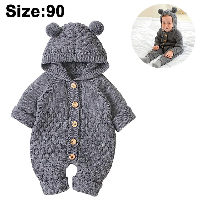 1 pieza de mono de punto para bebé niño y niña, conjunto con capucha para bebé, suéter, mono de oso, mono de una pieza, ropa de abrigo