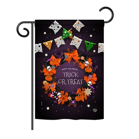 Wreath Decorative Flag - Trick Or Treat Wreath Fall - Seasonal Impressions Decorative Vertical Garden Flag - Printed in USA