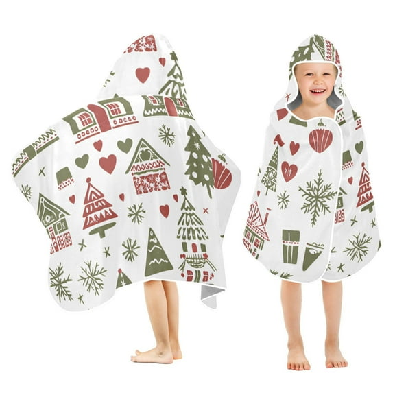 Yayeee Kids Hooded Towels Toddler Soft Absorbent Beach Bathing Wrap 50" x 23.5", Green Nordic Christmas