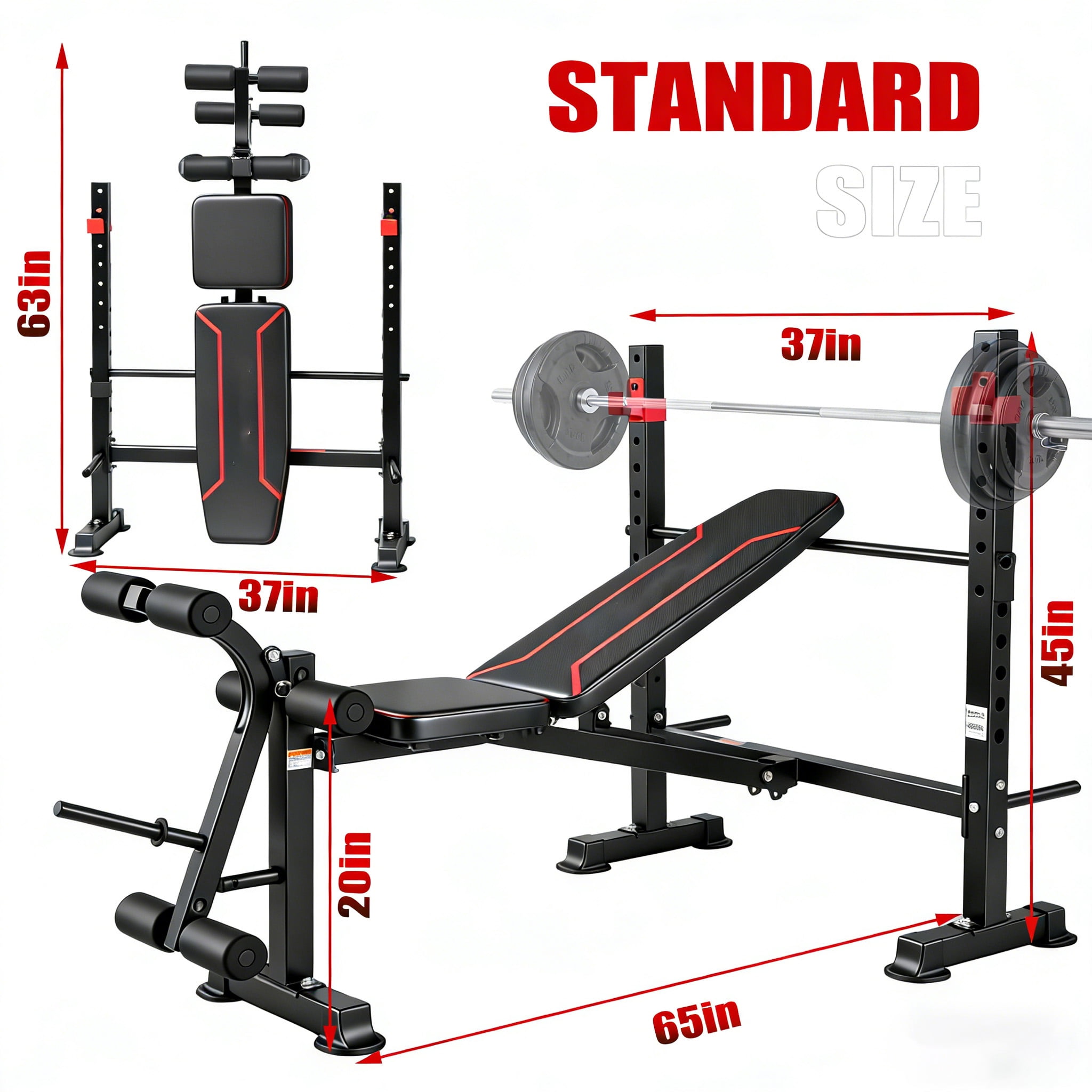 Foldable 750LBS Weight Bench with Bench press rack, Adjustable Workout Bench Set with Leg Extension/Curl,Standard Bench Press Set for Home Gym Full Body Training