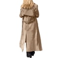 thumbnail image 3 of Spring Fall Long Sleeved Women Casual Faux Suede Coat Double Breasted Long Trench Coat with Belt, 3 of 7