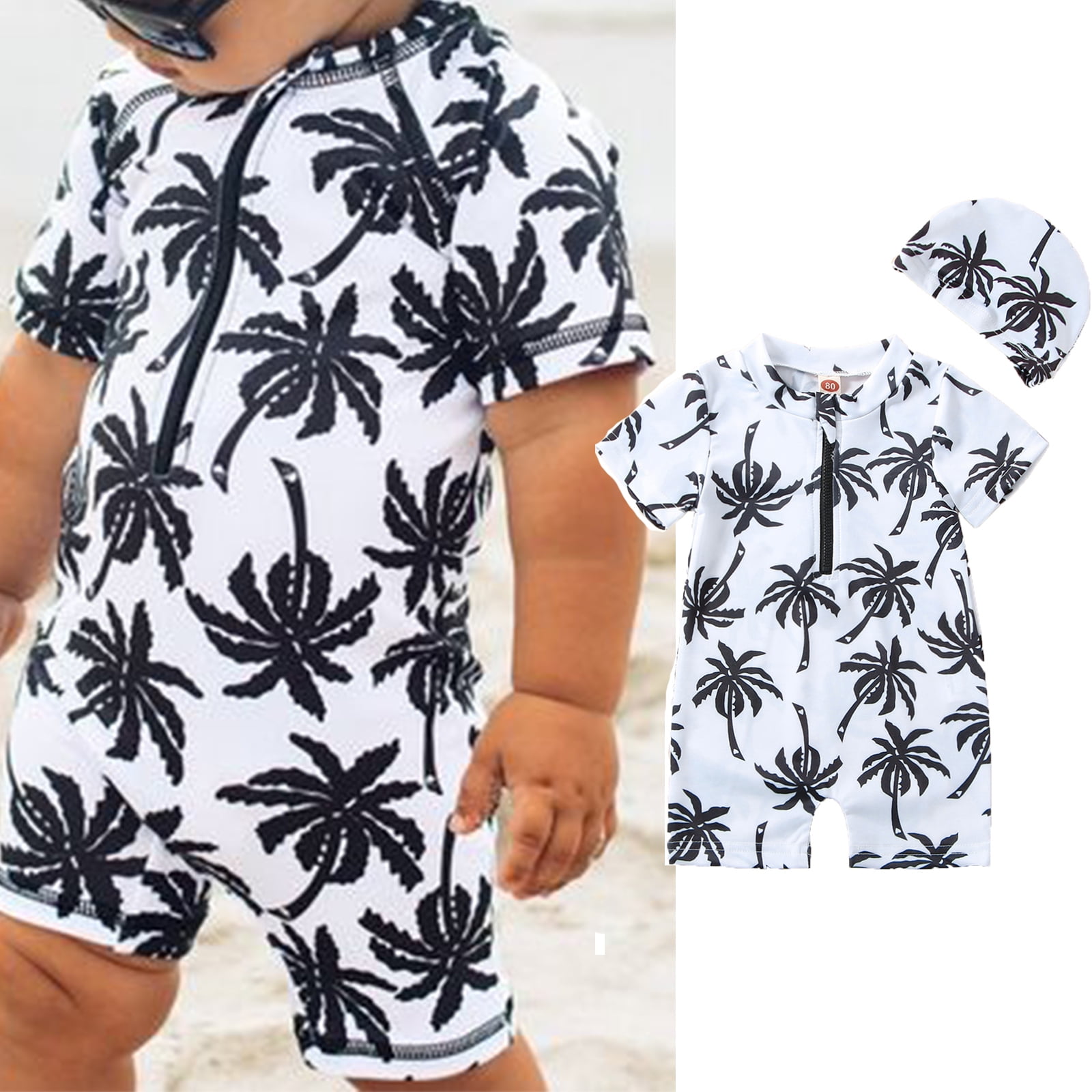 AmShibel Infant Baby Boys One Piece Swimsuit Short Sleeve Coconut Tree