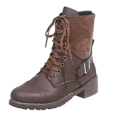 

Audeban Womens Boots Mid Calf Ladies Shoes Army Combat Military Biker Low Flat Shoe Size