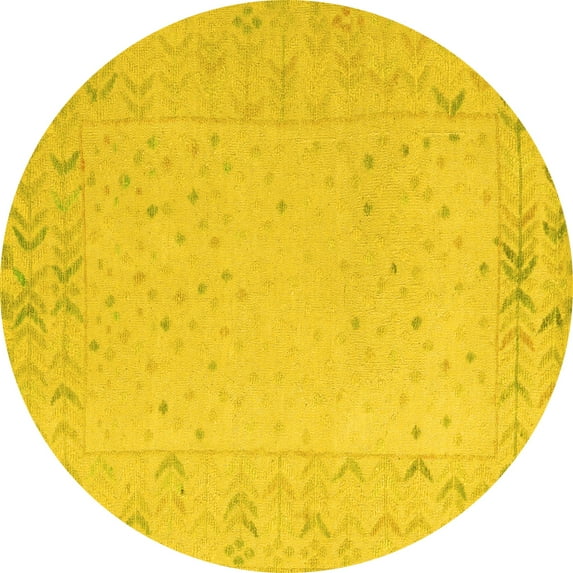 Ahgly Company Indoor Round Solid Yellow Modern Area Rugs, 6' Round