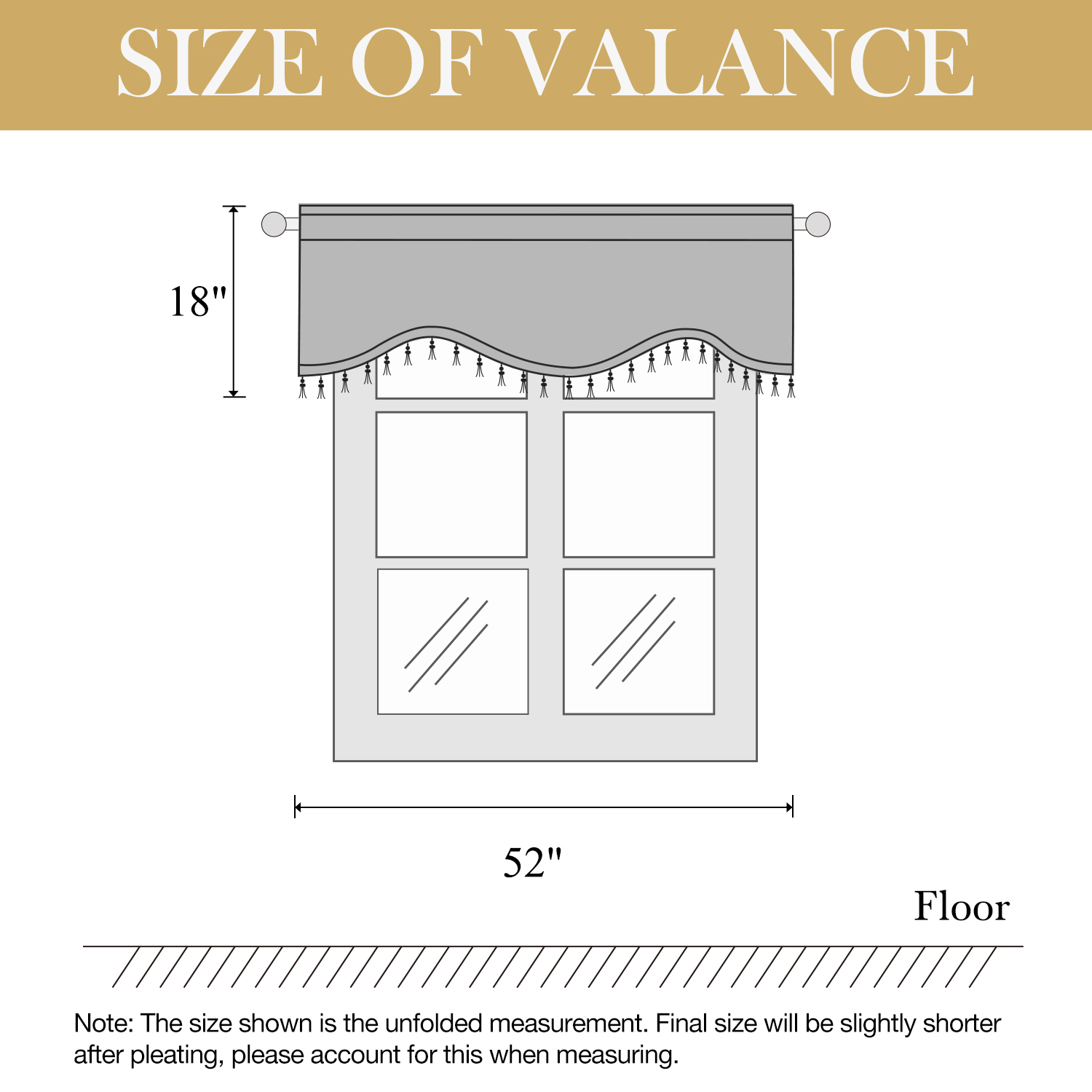 VOGOL Beige Damask Jacquard Valance with Beads and Tassels, 52x18 inch Rod Pocket Window Valance, Elegant Classic Style for Kitchen or Living Room