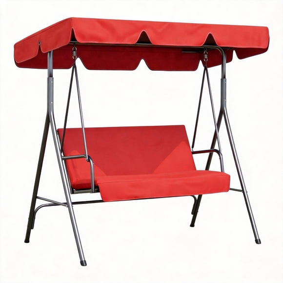 Garvee Outdoor Porch Swing, with Adjustable Canopy and 3 Seaters, 68.5 x 44.1 x 60.5", Red