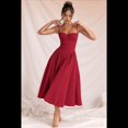 thumbnail image 4 of Vestido de Verano 2025 para Mujer, Estilo Bohemio, con Tirantes Finos y Corte Entallado, para Playa. Rojo M, 4 of 10
