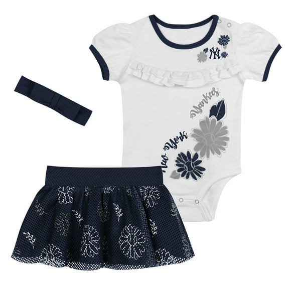 Infant  White New York Yankees Sweet Catcher 3-Piece Headband Skirt Set