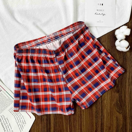 

ALSLIAO Mens Boxer Shorts Underwear Trunk Plaid Cotton Briefs Arrow Pants Loose Casual Red 5XL