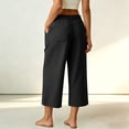 thumbnail image 6 of Yuanlook Women's Tailored Linen-Blend Vacation-Ready Wide-Leg Capri Pants, High-Waist Cropped Trousers with Button Fly & Patch Pockets for Office Wear, 6 of 8