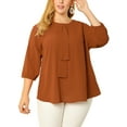thumbnail image 2 of MODA NOVA Juniors' Plus Size Round Neck Ruffle Chiffon Blouse Top Caramel 3X, 2 of 6
