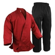 Martial Arts Karate Gi Red Top with Black Pants Red Kimono Uniform Gi Master's Team Instructor Set (#7)