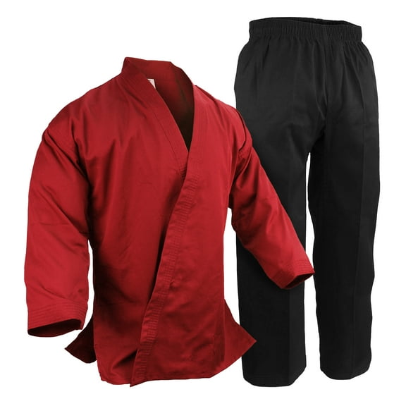 Martial Arts Karate Gi Red Top with Black Pants Red Kimono Uniform Gi Master's Team Instructor Set (#5)