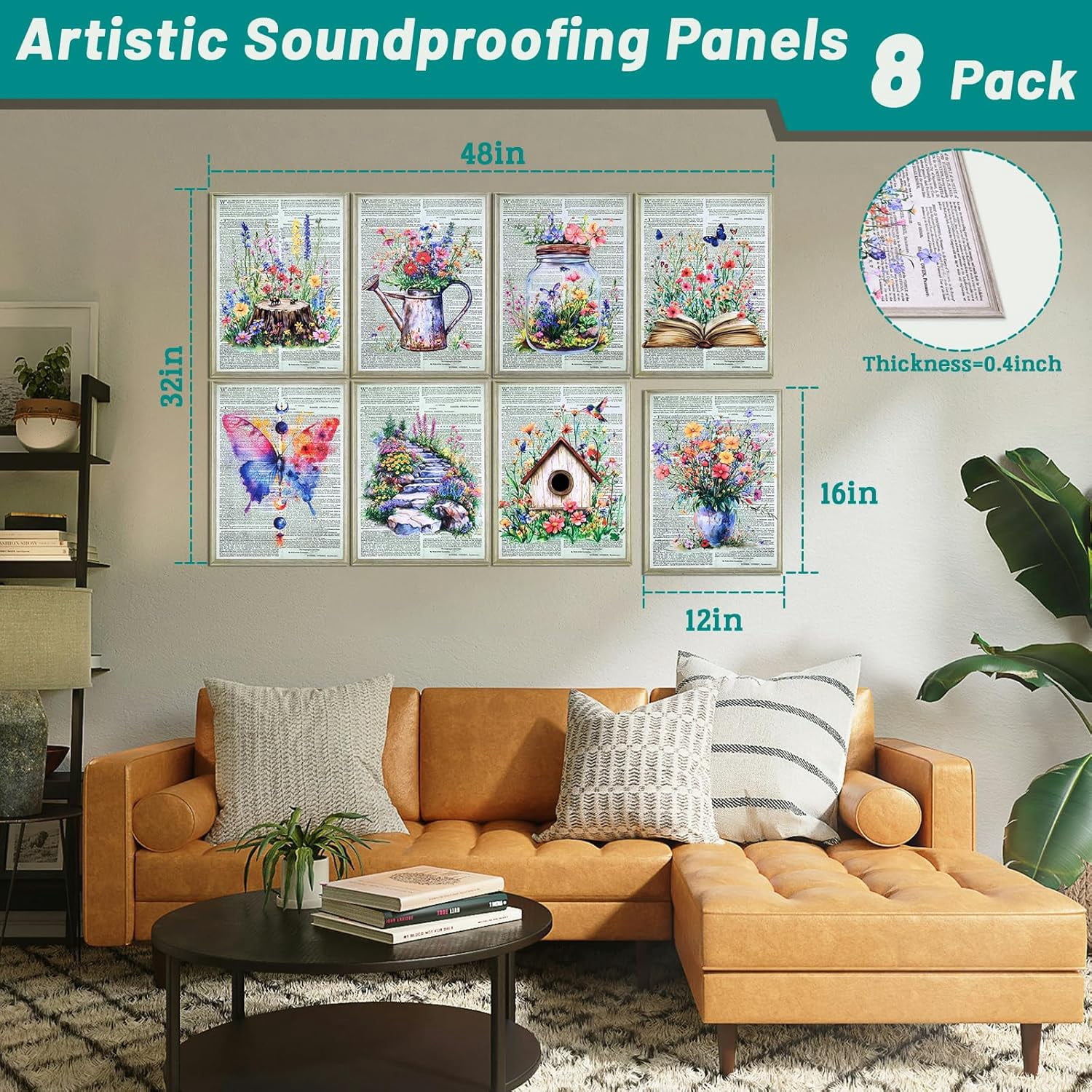 DAZLUTE 8 PCS Sound Proof Wall Panels Self-Adhesive ,48"X32" Acoustic Panels, Sound Absorbing Panels for Acoustic Treatment and Wall Decor(Watercolour Painting)