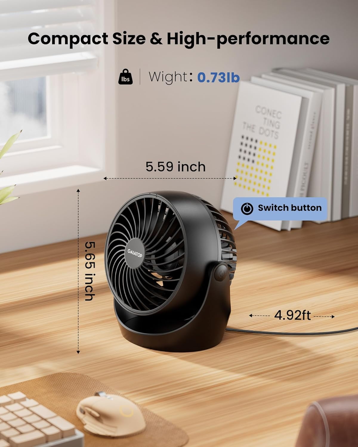 5-Inch Portable Desk Fan, 3 Speed 360° Adjustable Tilt, Powerful  Circulator for Home Office Bedroom Kitchen