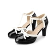 thumbnail image 3 of BLISSFUL STEP Women's Bow Platform T-Strap Block High Heel Pumps Black 6, 3 of 7