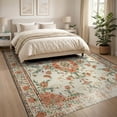 thumbnail image 3 of ODIKA 8'x10' Washable Area Rug Vintage Floral Medallion With Distressed Scrolling Vine Border for Dining Room, Large Office, Lounge, Non-Slip Chair-Friendly Mat, 3 of 7