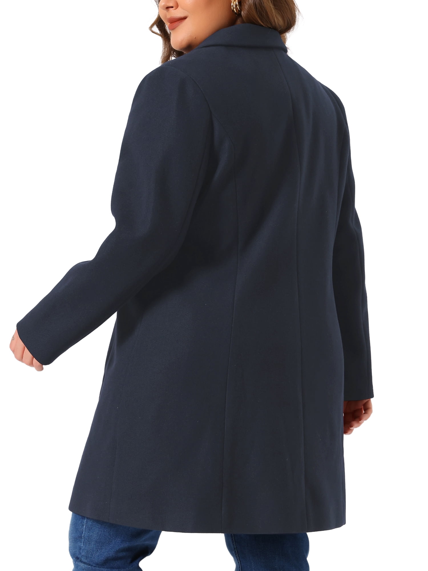 DARING DIVA Womens Plus Size Winter Pea Coat Double Breasted Notch Lapel 3X Navy Blue