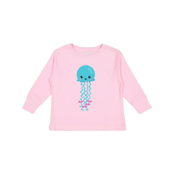 Inktastic Cute Jellyfish, Little Jellyfish, Blue Jellyfish Girls Long Sleeve Toddler T-Shirt