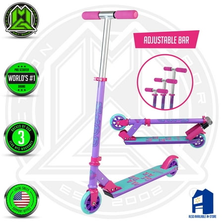 Mgp Scooters Cheap MADD GEAR – CARVE 100 – Purple Pink Teal – Folding Aluminum Kick Scooter – Suits Girls Ages 3+ - Max Rider Weight 146lbs – 3 Year Manufacturer’s Warranty – Built to Last! Madd Gear Est. 2002 ()