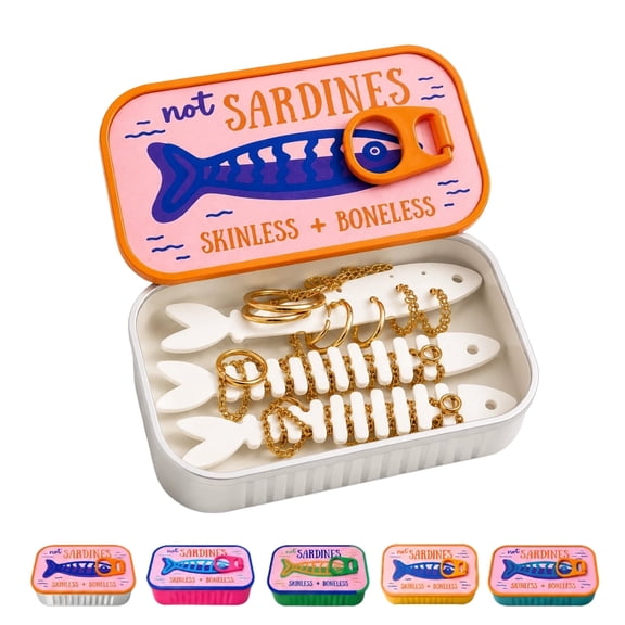 Sardines Travel Jewelry Case Mini Jewelry Storage Box Portable Sardine Can Jewelry Box for Rings Earrings(White)