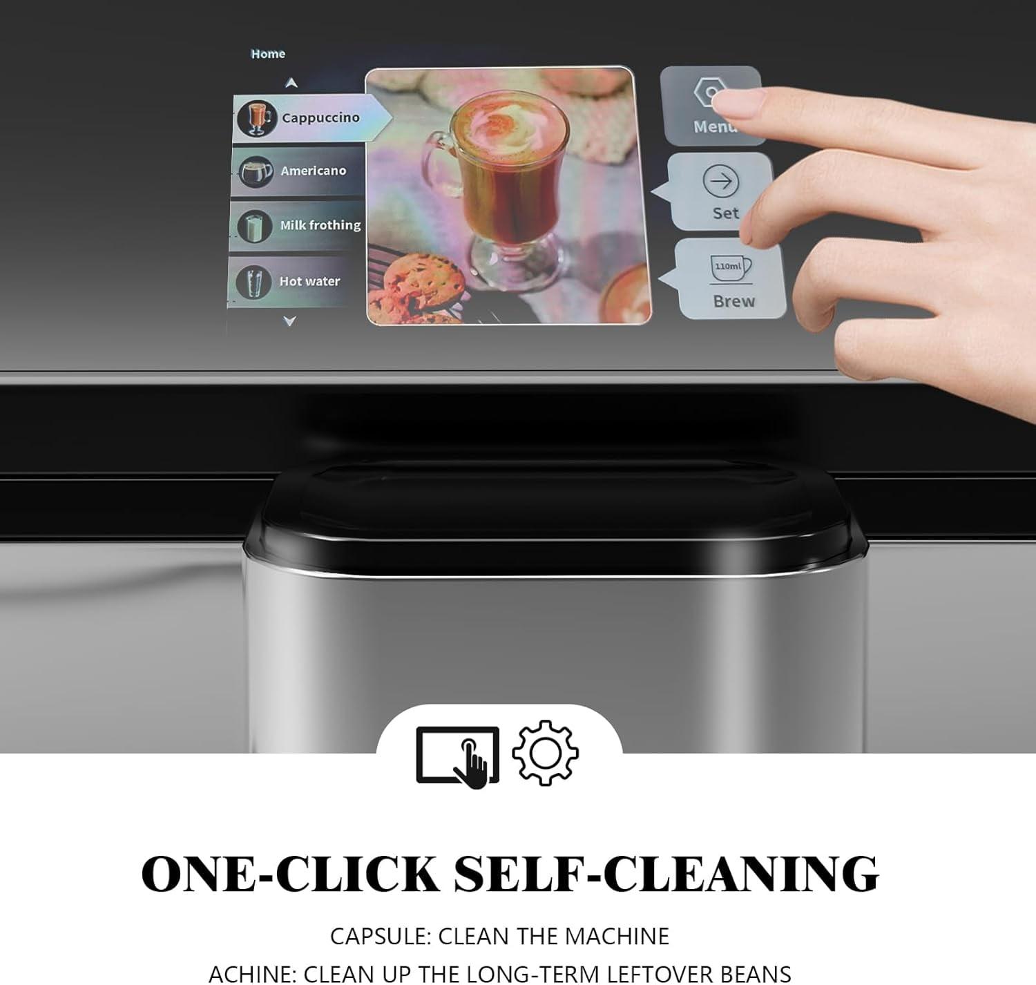 Acekid Fully Automatic Espresso Machine Coffee Maker, 20 Bar Milk System, 7 Coffee Varieties, Intuitive Touch Display, Auto Clean Filter