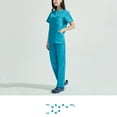 thumbnail image 4 of up to 60% off Gifts Holiday Scrubs Set for Women Womens 2 Piece Nursing Uniform Sets V Neck Short Sleeve Pocket Nurse's Tunic Top and Long Pant Lounge Set Casual Solid Scrubs Set up to 60% off, 4 of 6