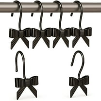 AUQ Set of 12 Metal Shower Hooks, Black Bow Decorative, Rust Proof Rings for Bathroom Curtains