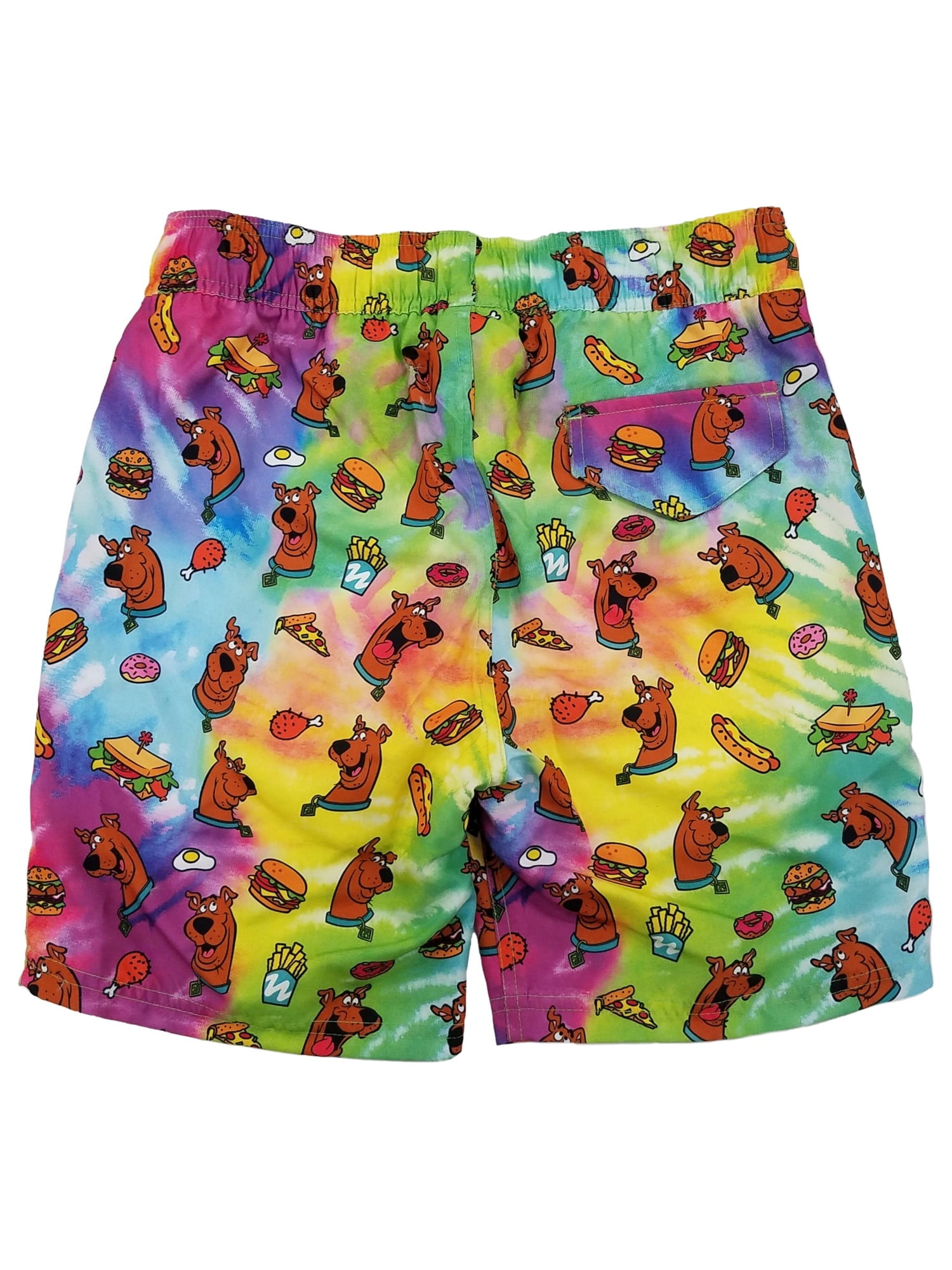 Scooby Doo Boys Rainbow Tie Dye Food Print Swim Trunks XL / Mens XS