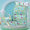 thumbnail image 4 of POINTERTECK 3Pcs/Set Kids Backpack Dinosaur Pattern Adjustable Straps Cartoon Bookbag Lunch Pen Bag for Primary School Students, 4 of 10