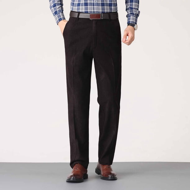 Pantalones de traje casuales con bolsillos y botones de color liso para hombre