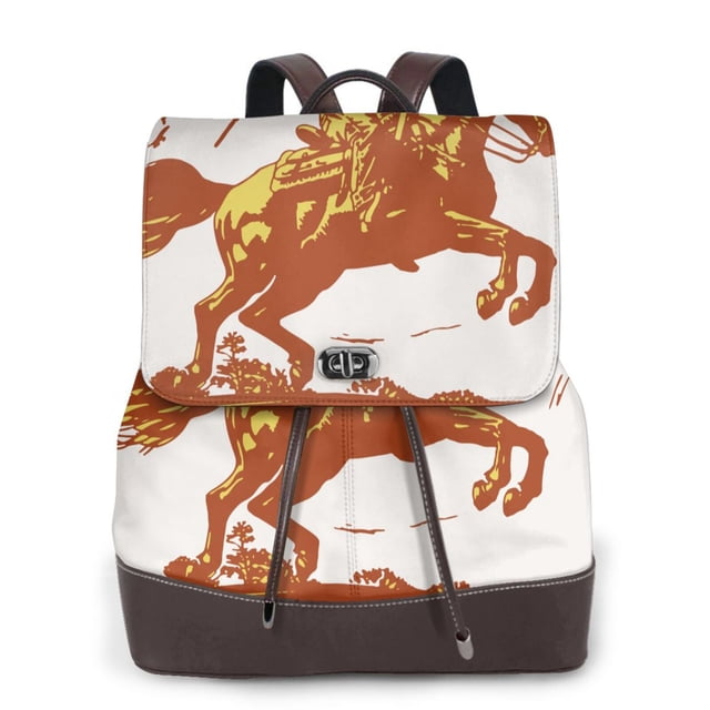 Easygdp Vintage Cowboy On A Bronco Horse Mochila de Cuero para Mujeres, Bolso de Hombro, Bolsos de Mano de Moda para Trabajo y Viajes
