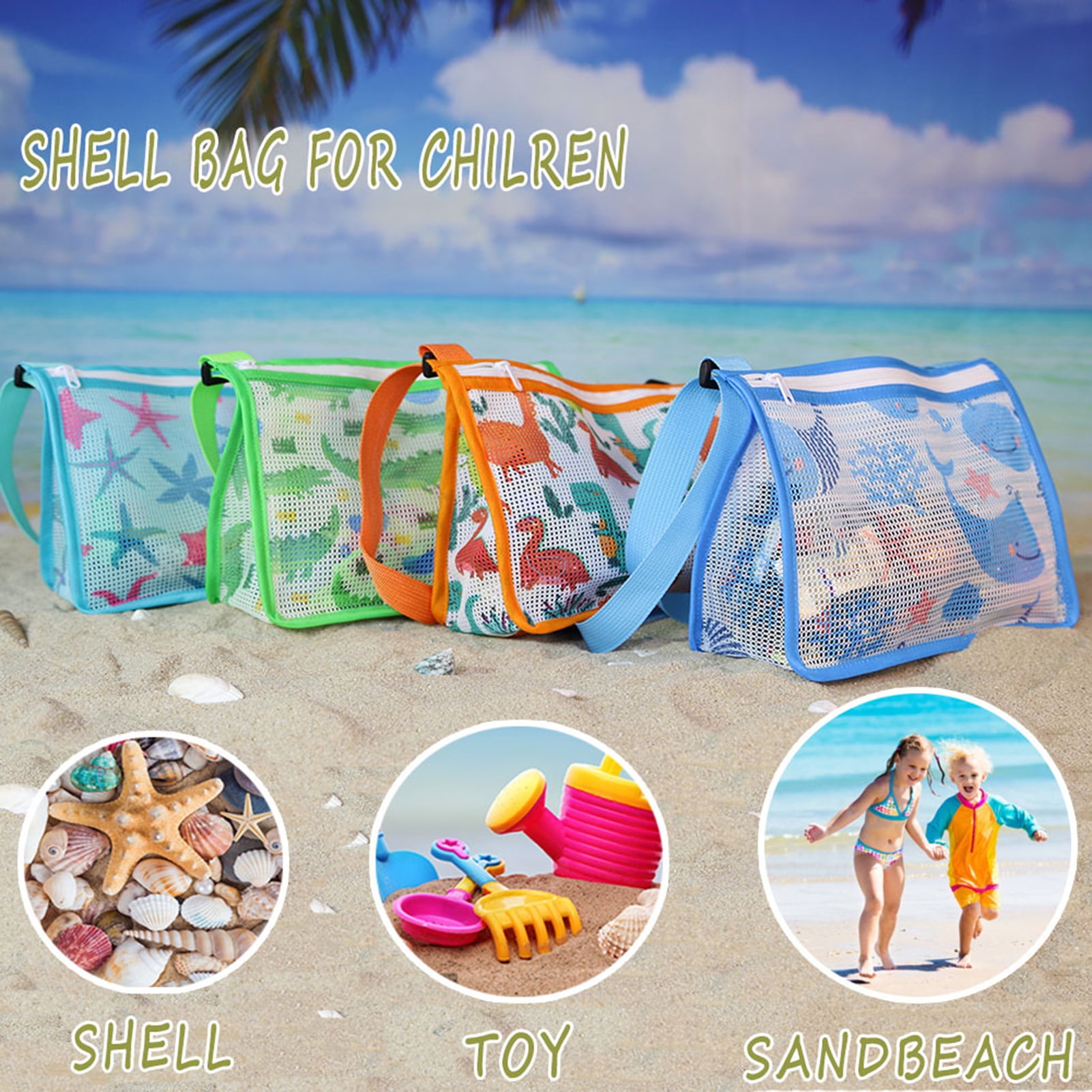 Large Mesh Beach Bag for Toys Sand Away Tote for Child Swim Pool Travel  Sandy Shoes Wet Towels 18 x 12 x 18 Inches - Blue green 