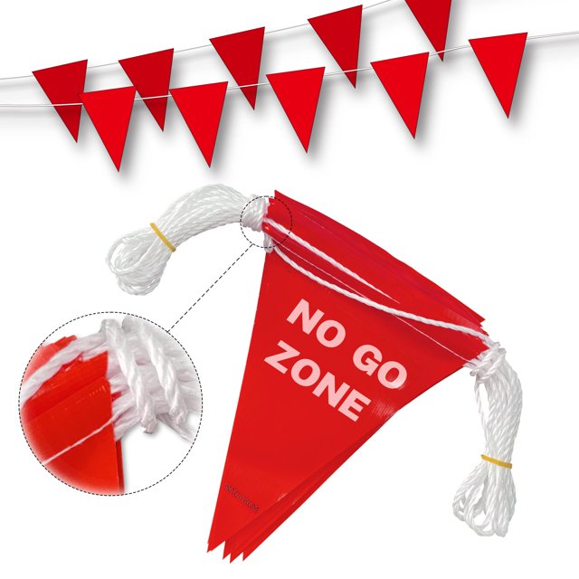 NOGO Zone Safety Flag pennants with Messages (37ft String) Warn of