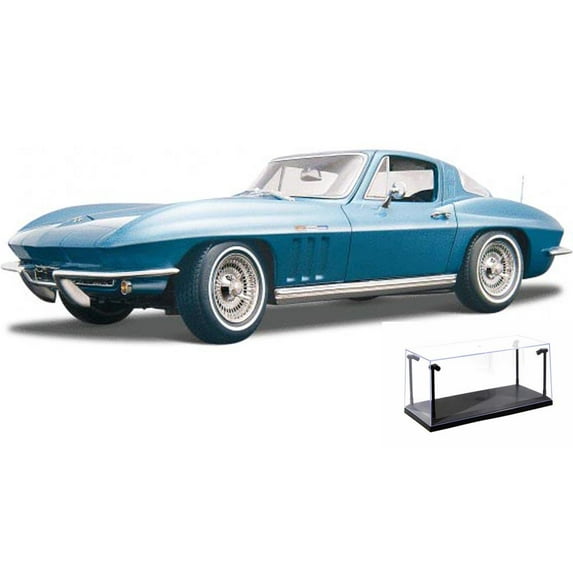 Diecast Car & LED Display Case Package - 1965 Chevy Corvette, Blue - Maisto 31640 - 1/18 Scale Diecast Model Toy Car w/LED Display Case