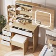 thumbnail image 2 of Gaderth Vanity Desk With Sliding LED Mirror And Power Outlet, Makeup Dressing Table With 4 Drawers, Storage Shelves And Stool, 3 Color Lighting Modes, Bedroom Vanity Set With USB Ports, 2 of 8