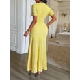 thumbnail image 4 of AURA Womens Elegant Bodycon Midi Dress Short Sleeve High Waist Button Detail Casual Office Dress Bigsize, 4 of 5