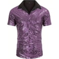 thumbnail image 3 of QHFBli Men's Sequin Dress Shirt 70s Disco Sparkle Party Short Sleeve Button Down Shirts, 3 of 8