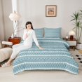 thumbnail image 4 of Feelyou Turquoise Line Abstract Queen Comforter Set, Square Rectangle Bedding Set, 3pcs, 4 of 8