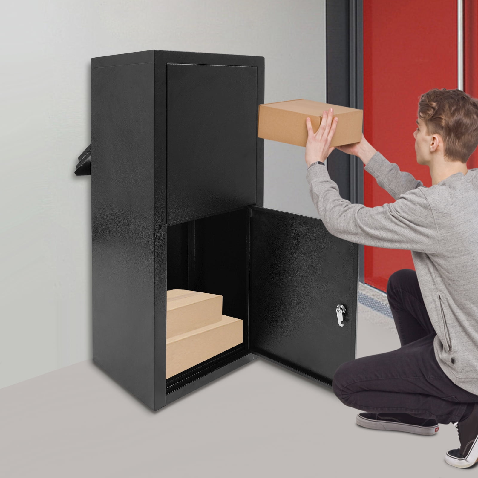 38*29*90cm Floor Standing Parcel Drop Box Key Lock & Keys Package Delivery Box for Porches Schools Offices