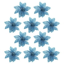 Honeeladyy 10 Pcs Blue Poinsettia Flower Artificial Poinsettia Christmas Decor Glitter Poinsettia Christmas Ornaments Christmas Tree Flower Decorations DIY Xmas Wreath Holiday Party Wedding Decor