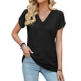 thumbnail image 3 of Hibeli Women Lace Spliced V Neck Petal Sleeve Solid Color Casual Top, 3 of 7